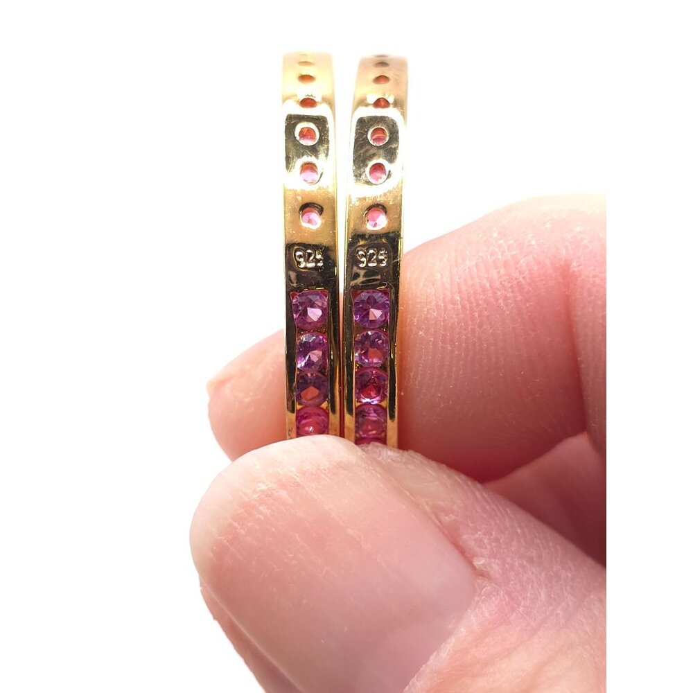 Ross-Simon Gold & Silver Pink Sapphire CZ Hoops - Picture 6 of 15